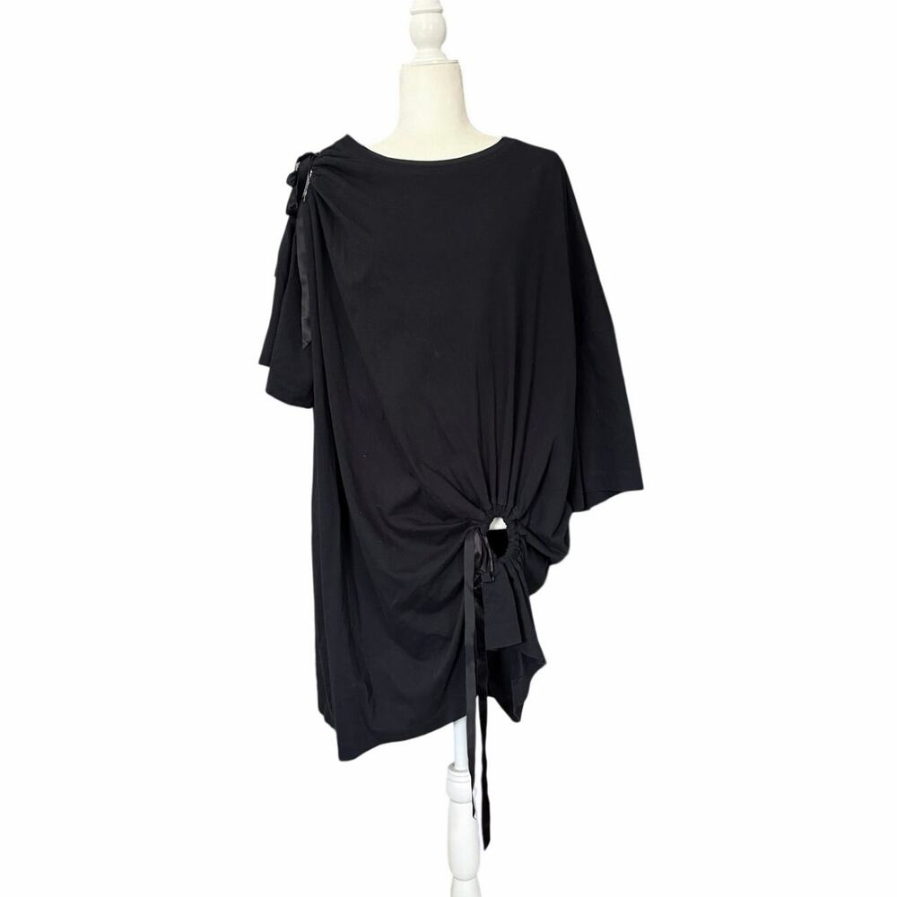 Grecian Beach Dress Black Ribbon Ties Adjustable Cotton Medium Oversized